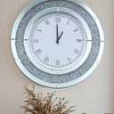 Crushed Diamond Wall Clock Round Decorative Mirrored Clock 32 inch Silver, Diameter - 80cm