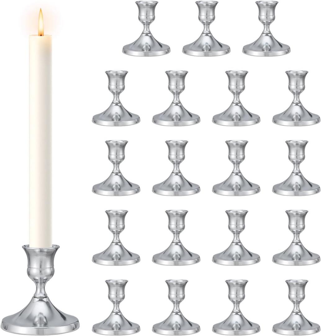 Candlestick Holders Taper Candle Holders, 24PCS Silver Candle Holder Set for Table Centerpiece, Vintage Candle Stand for Table Centerpieces, Home Decor,Weddings,Festival and Parties (24, Silver)