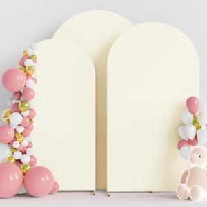Wokceer Wedding Arch Cover (7.2FT, 6.6FT, 6FT) Set of 3 Spandex Fitted Wedding Arch Stand Covers for Round Top Chiara Arch Backdrop Stands Cover for Birthday Party Ceremony Banquet Decor Ivory