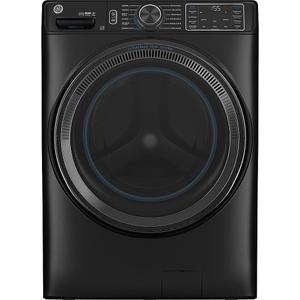 GE 5.0 cu.ft. Smart Front Load Washer in solid black color with Steam, UltraFresh Vent System, and Microban Technology