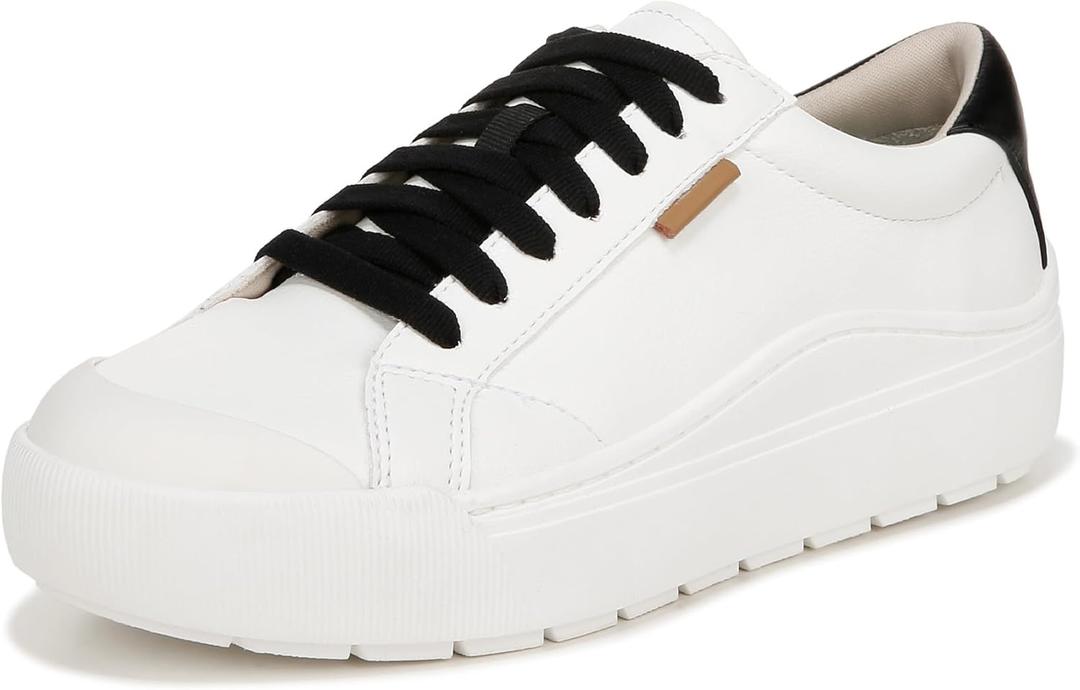 Dr. Scholl's Shoes Women's Time Off Sneaker (6, White/Black Smooth)