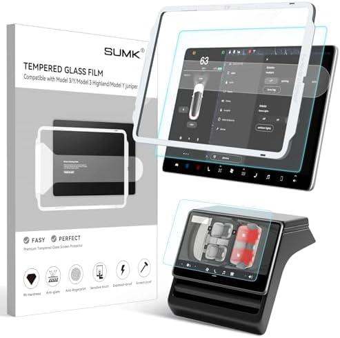 SUMK Tempered Glass Screen Protector for Tesla Model Y Juniper Accessories 2026 & for Tesla Model 3 Highland Accessories 2024 2025 [Anti-glare & No-fingerprint & 9H] - 2pcs [Matte]