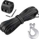 3/16" Synthetic Winch Rope Kit, 3/16 in x 50 Ft 8500LBs Strength ATV Winch Rope Line with Steel Hook, Rubber Stopper, Protecting Sleeve and Thimble, Suitable for ATV, SUV, Vehicle (Black)