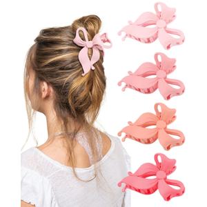4 PCS Bow Hair Clips Bow Claw Clip for Women, Large Hair Claw Clips for Thin Thick Long Hair Cute Nonslip Bows(Cute Pink Series)