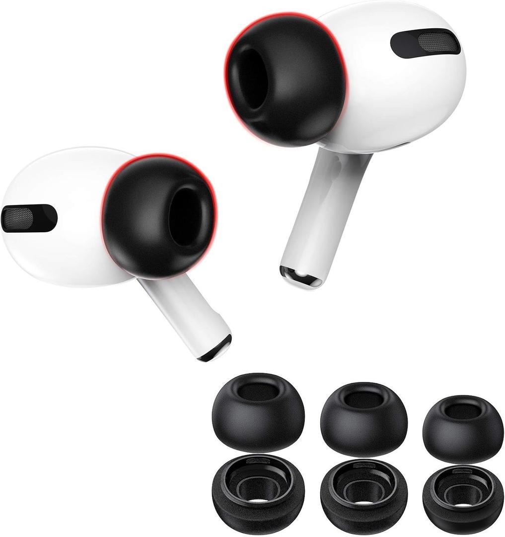 Lanwow Premium Memory Foam Tips for AirPods Pro 1st & 2nd Gen. No Silicone Eartips Pain. Anti-Slip Eartips. Fit in The Charging Case, 3 Pairs (S/M/L, Black)