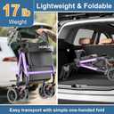 HOMLAND Foldable Walker for Seniors with Seat, 17lb Lightweight, Ergonomic | 350lb Capacity, 8" All-Terrain Wheels, Adjustable Height, Easy to Assemble, Ergonomic Seat, Light Aluminum Frame, Purple