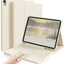 kenke for iPad 11/10th Gen Case with Keyboard 11/10.9 inch 2025 A16/2022, Detachable Wireless Bluetooth Keyboard Case with Right Side Pencil Holder, White Square Keycaps (Cream)