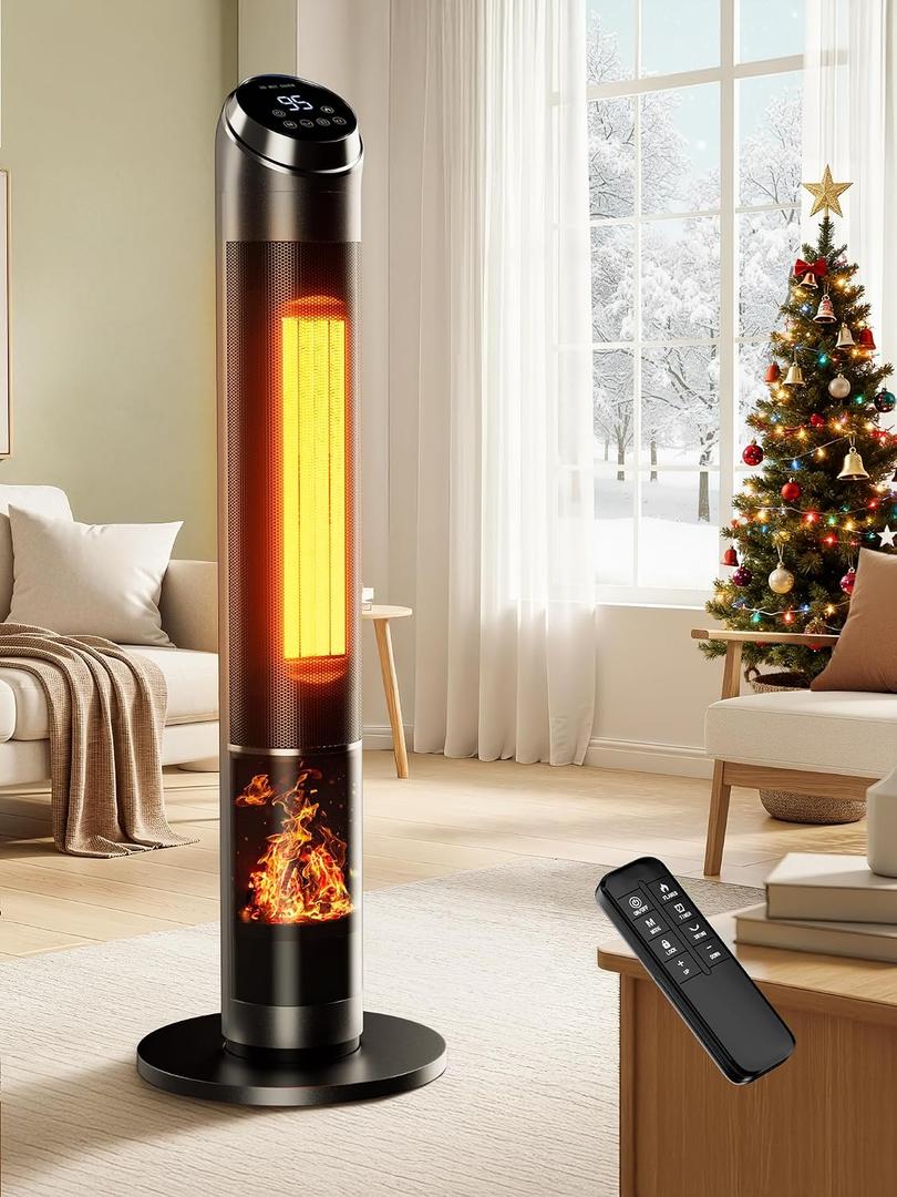 Uthfy 38” Space Heater for Indoor Use with 24H Timer, 3D Flame Effect, 120° Oscillation, Electric Room Heater with Remote, Thermostat & ECO Mode, Tip-over & Overheat Protection for Office Bedroom Use