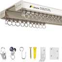 Ceiling Curtain Track Set - Dual Track Ceiling & Wall Mount 3ft-6ft, Heavy-Duty Double Track Rails with Silent Slides, Room Divider Double Track System, Includes Hooks/Clips/Brackets, White