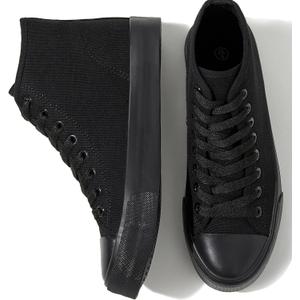 Uoidru High Top Sneakers for Women Canvas Shoes White Canvas High Tops Women Casual Shoes Lace Up Fashion Sneakers (Full Black,US9.5)
