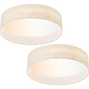 Hamilyeah LED Flush Mount Ceiling Light Fixture Set of 2, Dimmable Ceiling Light Fixture with Fabric Shade 24W 12inch 5CCT, Drum Light Fixture Ceiling Mount for Living Room, Kitchen, Bathroom, Bedroom (12 inch Beige Shade(2 PACK))