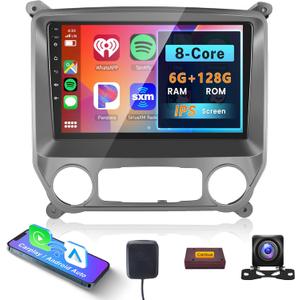 8Core 6G+128G Car Radio for Chevrolet Silverado & GMC Sierra 2014-2018, Rimoody Car Stereo Android 13 Carplay Android Auto Mirror Link DSP-32 10.1'' Touchscreen GPS WiFi BT FM/RDS 59-UI Camera