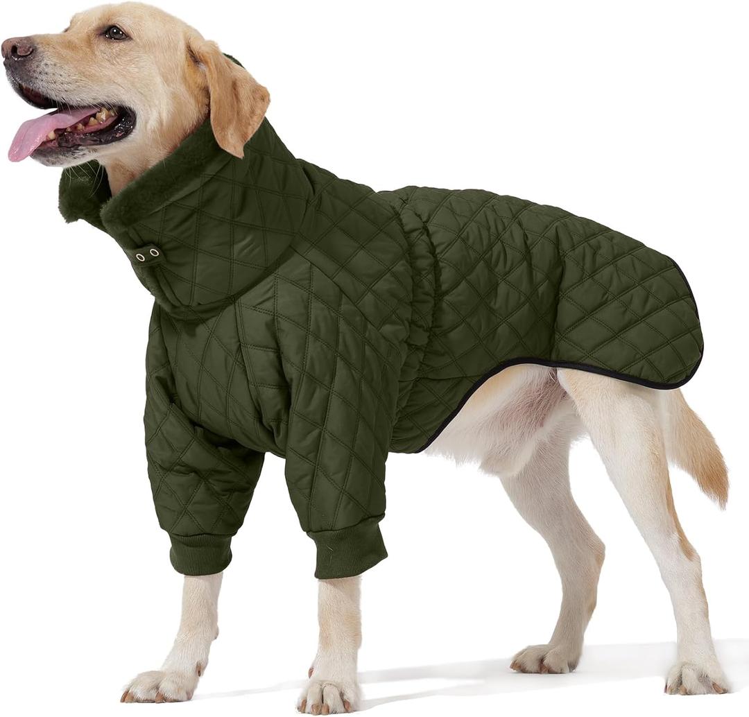 Warm Dog Coat with Double Zipper, Winter Dog Clothes for Small Medium Large Dogs, Turtleneck Dog Puffer Jacket, Two Legs Dog Cold Weather Coats, Wind & Waterproof Dog Winter Jacket (L, Green)