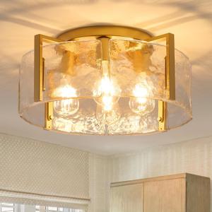 Semi Flush Mount Ceiling Light Fixture, 4-Light Gold Modern Hallway Light Fixtures Ceiling Mount, Foyer Kitchen Lighting Fixtures Ceiling Lights for Bedroom Entryway Bathroom Laundry Room