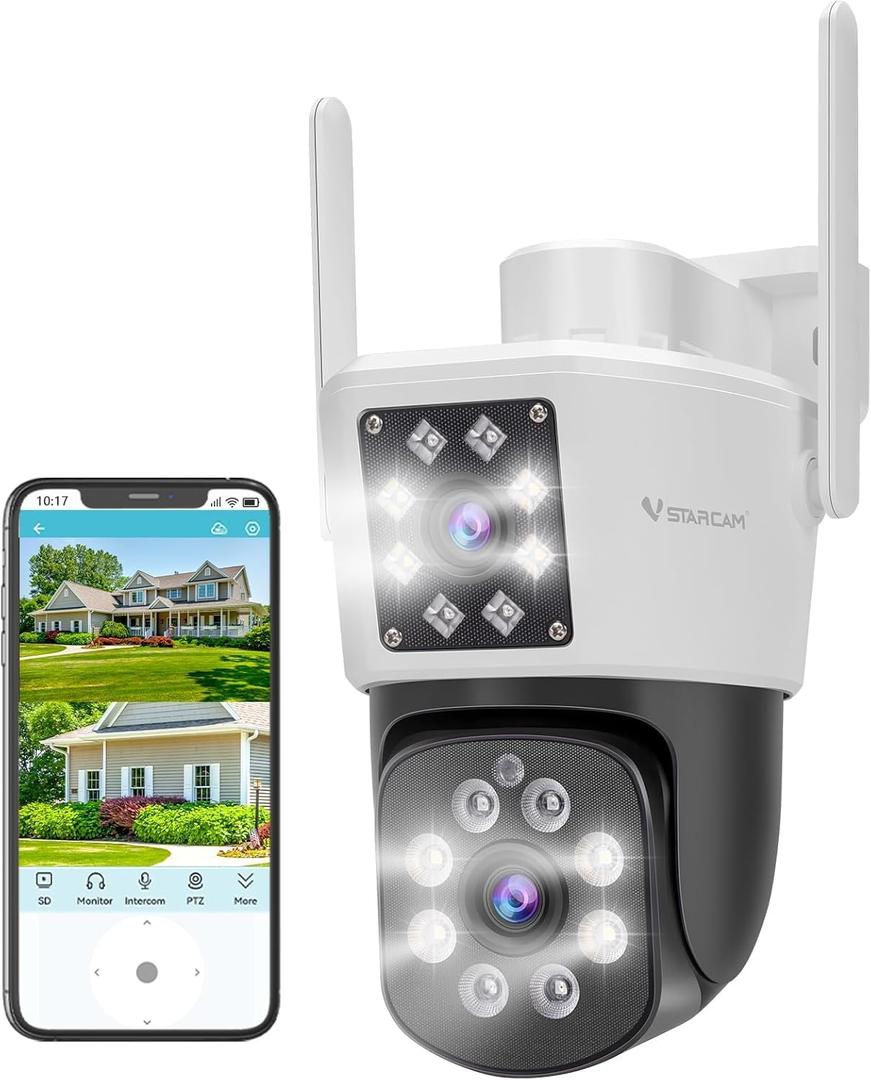 VSTARCAM 2MP+2MP Outdoor Security Camera, 2K Dual Camera, 360 Monitoring, Custom Alarm Sound, Full Color Night Vision, 2-Way Audio, 2.4GHz WiFi, PIR Motion Sensor,Real Time Notifications