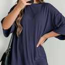 Women's 2 Piece Lounge Set 2026 Summer Outfit Oversized Short Sleeve Tshirts & Biker Shorts Casual Matching Travel Tracksuit Pajamas (Navy Blue, XL) (XL)