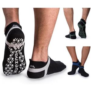Muezna Men's Non-Slip Yoga Socks, Anti-Skid Pilates, Barre, Bikram Fitness Hospital Slipper Socks with Grips 3 PAck, 
 Black+grey/ Black+navy+green, 9-11
 