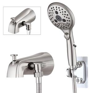 PROOX All Metal Tub Spout with Diverter, 6 Settings Hand held Shower with ON/Off Pause Switch, Bathtub Faucet with Sprayer Brushed Nickel