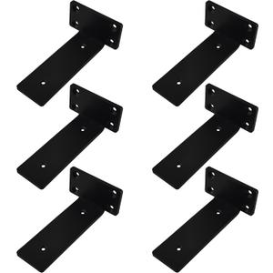 Heavy Duty Shelf Bracket 5 inch Metal Wall Mount Powder Coated 90 Degree Black L Brackets 1/5" Thick Modern Floating Shelf Hidden Support (5" L 6Pcs)