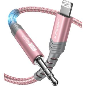 JSAUX Apple MFi Certified Lightning to 3.5mm Audio Cable 6FT, AUX Cord for iPhone Headphones Jack Compatible with iPhone 14/14 Plus/14Pro/13/13 Pro Max/12/12 Pro/11 Pro/X/XS/XR/8/Car Stereo-Pink