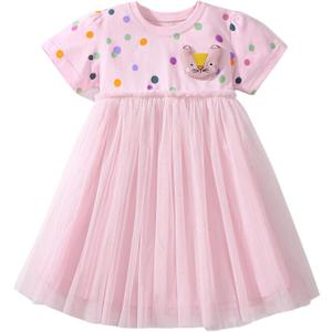 Toddler Girls Princess Dress Cotton Cat Doll Spot Lace Tulle Party Holiday Dress Kids 5T