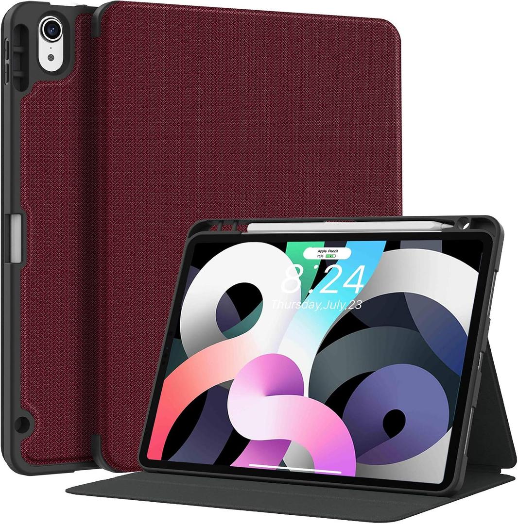 Supveco Case for iPad Air 11 Inch (M4 2026/M3 2025/M2 2024),iPad Air 5th/4th Generation 10.9 Inch 2022/2020 with Pencil Holder-[Auto Wake/Sleep],Premium Folio Stand Soft TPU Back Cover-Wine