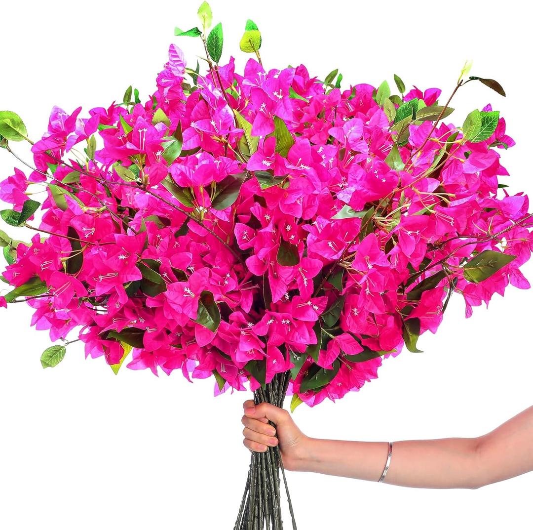 Yuxung 30 Pcs Artificial Faux Bougainvillea Fake Flower Silk Bougainvillea Branches UV Resistant Outdoor Indoor Decoration for Wedding Home Centerpieces Outside Decor (Rose Purple)