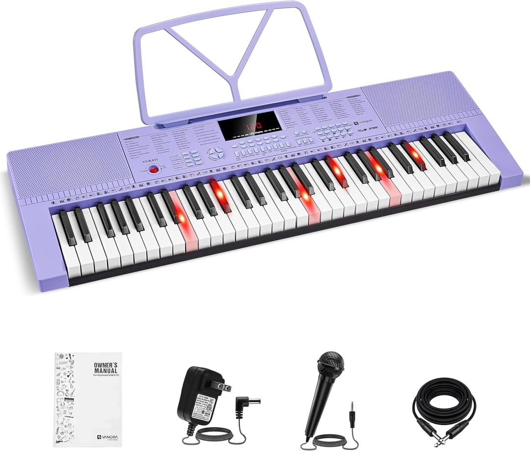 Vangoa VGK611 Piano Keyboard for Beginner, 61 Keys Electric Keyboard Piano Portable Music Keyboard with Mini Lighted Keys, Electronic Piano for Kids Boy Girl, Purple Vangoa VGK611 Piano Keyboard for Beginner, 61 Keys Electric Keyboard Piano Portable Music Keyboard with Mini Lighted Keys, Electronic Piano for Kids Boy Girl, Purple