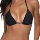 Suvimuga Women's Triangle Bikini Top Push up Padded Halter String Bathing Suits Top (Black), S