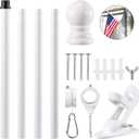 BONWIN White Flag Pole Kit for House, 5FT Thickened Stainless Steel Outside Wall Mount Flagpole for 3x5' Flag, 1" Tangle Free Rotating Flag Pole Rings & 2-Position Bracket Holder for Porch Residential