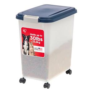 IRIS USA Airtight Dog Food Storage Container, Up to 30 lbs, Attachable Wheels, for Dog Cat Bird and other Pet Food Storage Bin, Keep Fresh, Easy Mobility, BPA Free, Navy/Pearl