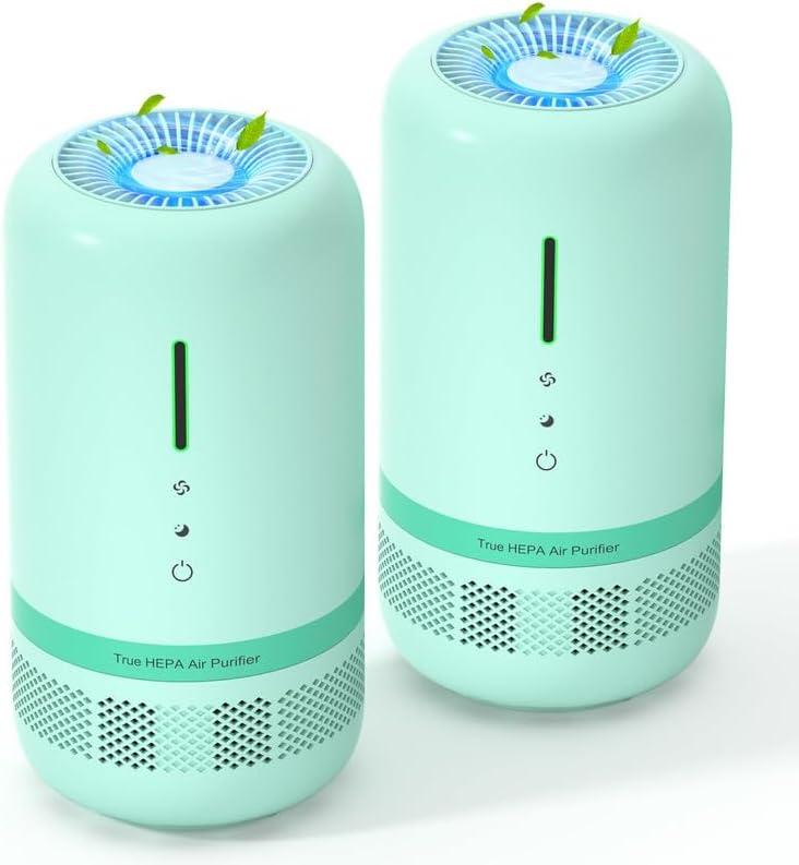 Air Purifiers for Home,HEPA Small Air Purifier for Room up to 960ft,Air Purifiers for Home Pets,Odor,Dust,Quiet Air Cleaner for Office,Living Room,Bedroom,Green 2 Pack