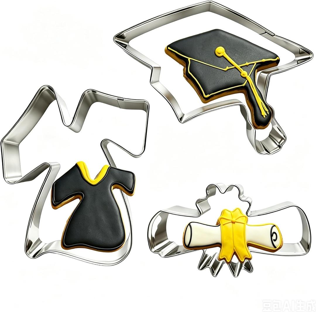 2 x 3Pcs Graduation Cookie Cutters Set, Stainless Steel Molds for 2026 Graduation Cap, Gown, Diploma Metal Shapes for High School College Parties