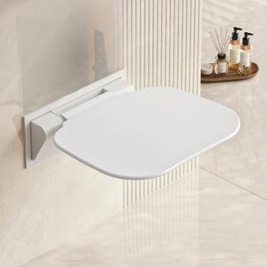 White Folding Shower Seat with Bistable Embedded Bracket | 15.7" Wide Shower Chair,Space-Saving Fold,Waterproof,440lb Capacity,Sturdy and Safety Bench for Adults