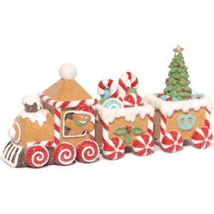 Hodao Christmas Gingerbread Man Train Decoration Xmas Figurines Winter Decor Handmade Gingerbread Man Train for Xmas Gifts - Christmas Day Party Home Table Decor (Brown-S)