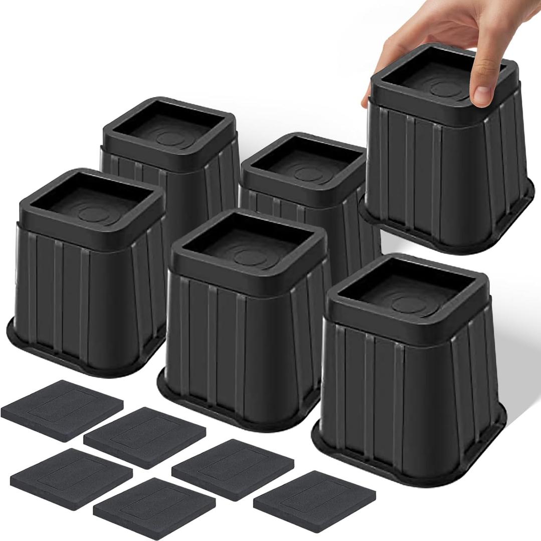 6 Pack Heavy Duty Bed Risers, 5 Inch Furniture Lift Risers, Square Couch Lifts for Bed, Couch, Dorm, Desk, Chair, Sofa, Table, Cabinet, Support Up to 2200 Lb
