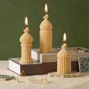 Lyrow 3 Pcs Ramadan Mubarak Scented Soy Candles Eid Islamic Muslim Home Decor Ramadan Mosque Shaped Small Pillar Candles Set Gift for Islam Eid Muslim Festival Home Decorations, 3 Design