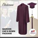 CLERKMANS Unisex Matte Graduation Cap Gown Tassel Package, High School and University, Size 45
