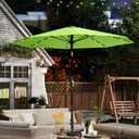 10FT Solar Umbrella 32 LED Lighted Patio Umbrella Table Market Umbrella w/Tilt and Crank, UV-Resistant Outdoor Umbrella for Pool, Garden, Deck, Apple Green