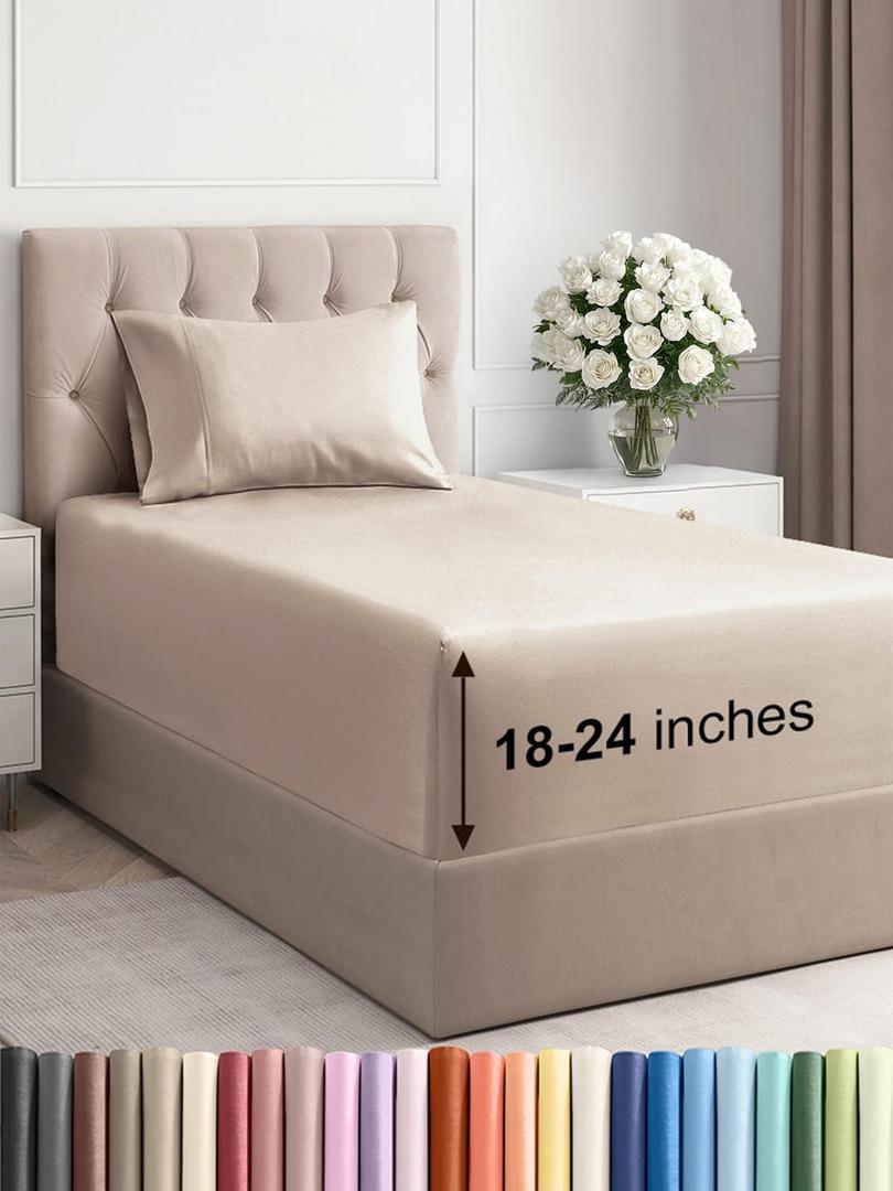 Extra Deep Pocket Twin XL Sheets - 3 Piece Breathable & Cooling Bed Sheets - Hotel Luxury Bed Sheet Set - Soft, Wrinkle Free & Comfy - Easily Fits Extra Deep Mattresses - Deep Pocket Wheat Sheets Set