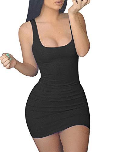 GOBLES Women's Casual Summer Sleeveless Mini Sexy Bodycon Tank Club Dress Black Size XL