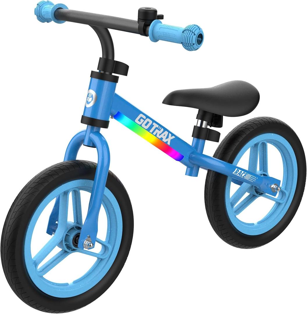 Gotrax KS12 Balance Bike for 2-5 Years Old, 12" Toddlers Bike with LED Light&Bell, Adjustable Soft Seat&Handlebar, Flat-Free Tires&Easy Assembly, Lightweight&No Pedal, Kids Toy Gift for Boys Girls (Blue)