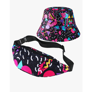 JenPen 2 Pcs 80s 90s Fanny Pack Bucket Hats Set for Men Women Retro Accessories for Summer Sports Party