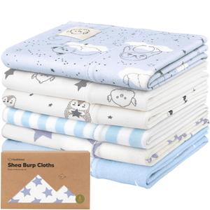 Organic Burp Cloths Baby Boy, Girl - 6-Pack Large 100% Cotton Burping Cloths for Babies, Spit Up Rags, Super Absorbent, Ultra Soft Newborn Rag, Gender Neutral, Machine Washable, Durable (Constellation)