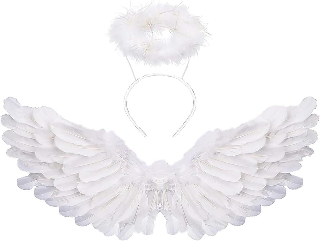 SzJias Angel Costume Wings for Girls Angel Costume Wings and Halo for Kids Halloween Christmas Eve
