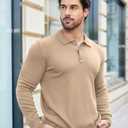 COOFANDY Mens Knit Polo Shirts Casual Long Sleeve Classic Polo Shirts Button Down Golf Shirts (Brown, L)