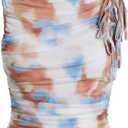 Verdusa Women's Western Boho Tassel Ruffle Hem Cowgirl Crop Tops Bow Mesh Rodeo Tank Top (Orange, XS)
