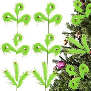 Green Furry Christmas Tree Picks Lime Green Curly Stems Spiral Christmas Tree Topper Decorations 16" Elf Ornaments Xmas Gifts DIYs Crafts Wreath Garland Vase Filler Holiday Party Office Home Decor (6)