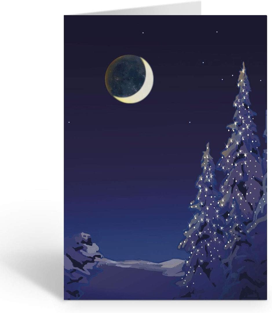 Silent Night Christmas Holiday Card - 18 Christmas Cards & Envelopes - Winter Holiday Forest (Standard)