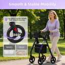 Rollator Walker with Seat, Foldable Lightweight Walkers for Seniors 4 Wheel Heavy-Duty Bariatric Rolling Walker 8'' Big Wheels Locking Brakes All Terrain Adjustable Handles 350 lb Capacity, Purple